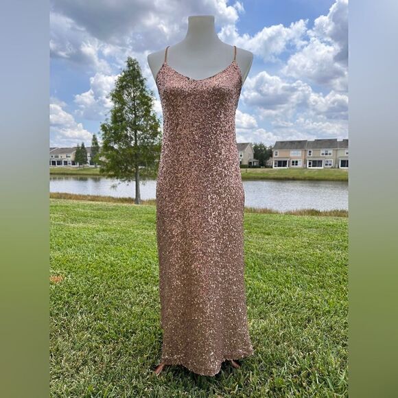 NWT Zara evening collection exclusive gold sequin spaghetti strap formal dress S - Picture 1 of 11
